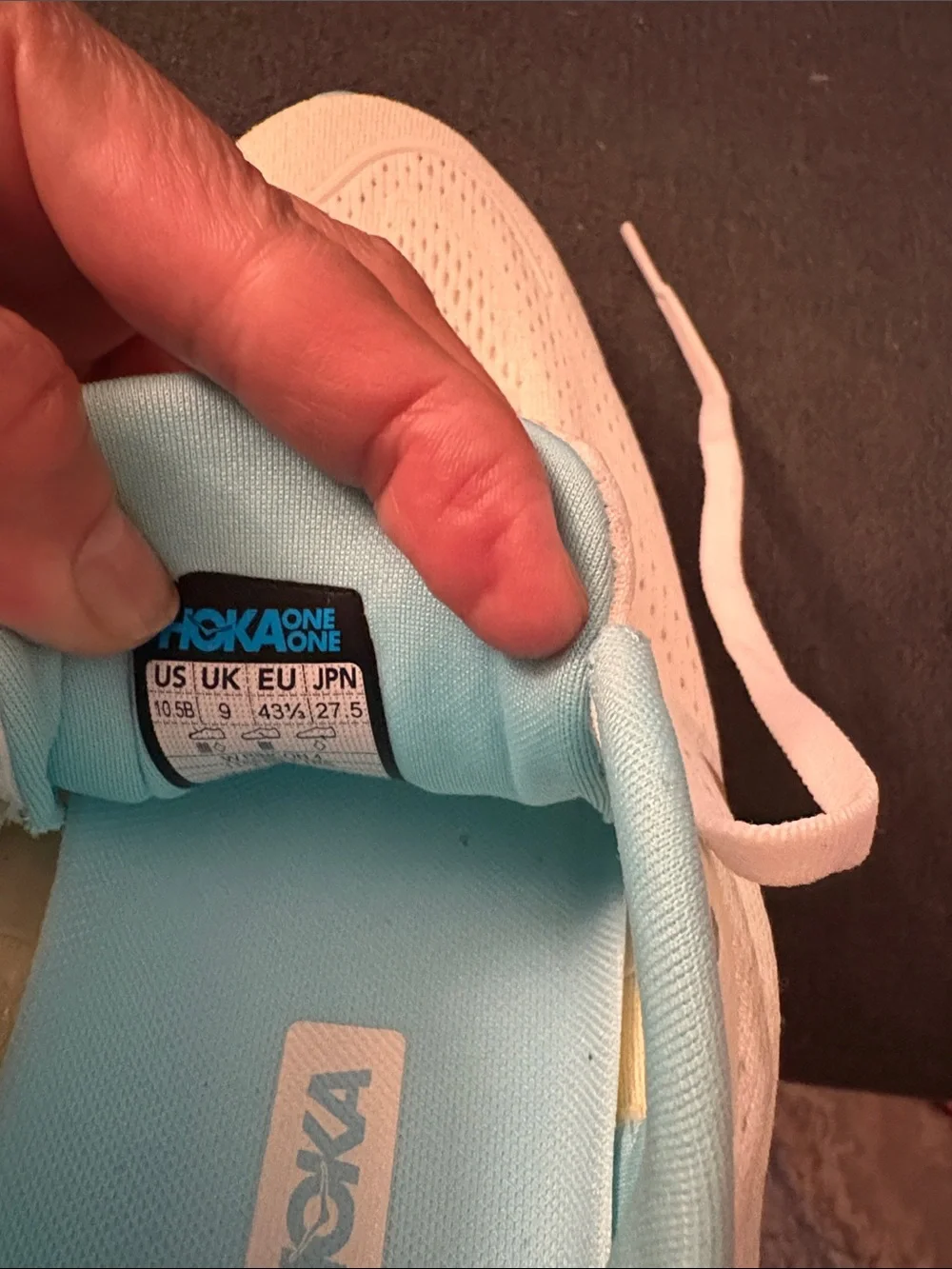 Hoka Women’s White & Aqua Running Sneakers with Gold Logo